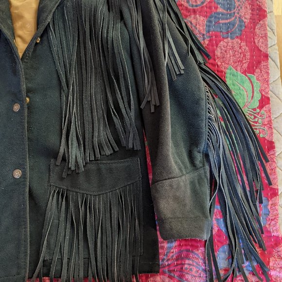 Vintage Schott Western Authentic Styling Fringe Suede Jacket in Emerald Green - Picture 12 of 15